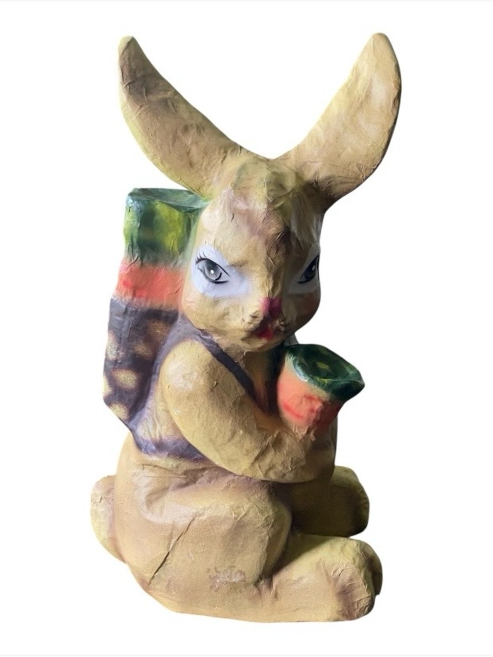 Vintage Paper Mache Easter Bunny Rabbit 12" Folk Art Kitschy Figurine